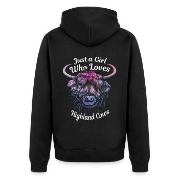 Just A Girl Who Loves Highland Cows - Unisex Premium Bio Zip Hoodie - Schwarz - Hinten - Nico (187cm)