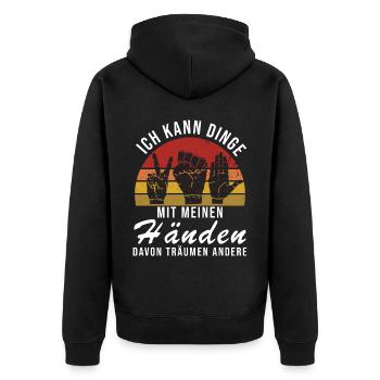 Schere Stein Papier Handspiel, Schnick - Unisex Premium Bio Zip Hoodie - Schwarz - Hinten - Nico (187cm)