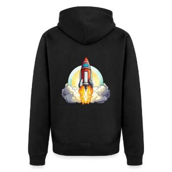 Illustration d’une fusée d’astronaute pour un petit espace - Veste à capuche bio Premium Unisexe - noir - Dos - Nico (187cm)