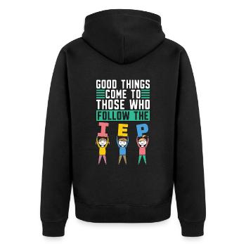 IEP Good Things Come To Those Who Autism Teacher - Unisex Premium Organic Zip Hoodie - black - Back - Nico (187cm)