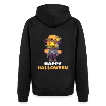 Happy Halloween Süße Kürbis Vogelscheuche Design - Unisex Premium Bio Zip Hoodie - Schwarz - Hinten - Nico (187cm)