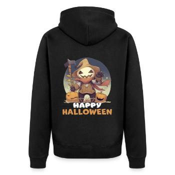 Lustige Halloween Kürbis Vogelscheuche Design - Unisex Premium Bio Zip Hoodie - Schwarz - Hinten - Nico (187cm)
