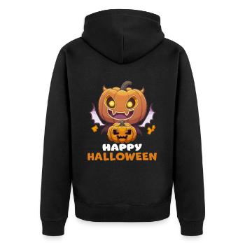 Funny Pumpkin With Wings Happy Halloween Graphic - Unisex Premium Organic Zip Hoodie - black - Back - Nico (187cm)