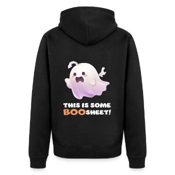 Lustiger Boo Sheet Spruch Süßer Halloween Geist - Unisex Premium Bio Zip Hoodie - Schwarz - Hinten - Nico (187cm)