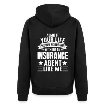Komischer Broker - Unisex Premium Bio Zip Hoodie - Schwarz - Hinten - Nico (187cm)