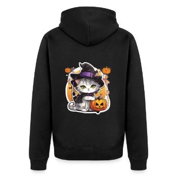 Weiße katze Katze Halloween Katze Hexe hexen Hut - Unisex Premium Bio Zip Hoodie - Schwarz - Hinten - Nico (187cm)