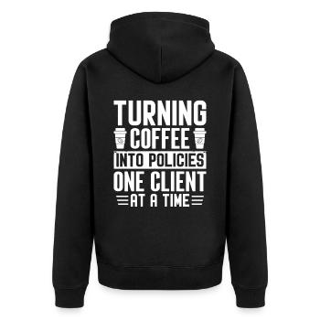 Lustiger Versicherungsmakler - Unisex Premium Bio Zip Hoodie - Schwarz - Hinten - Nico (187cm)