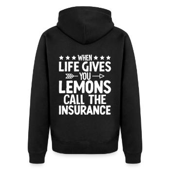 Lustiger Versicherungsmakler - Unisex Premium Bio Zip Hoodie - Schwarz - Hinten - Nico (187cm)