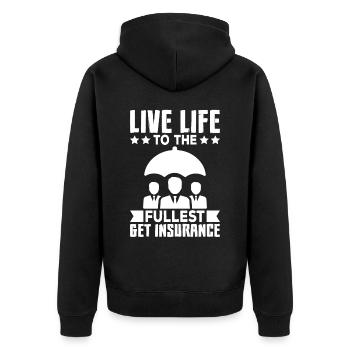 Lustiger Versicherungsmakler - Unisex Premium Bio Zip Hoodie - Schwarz - Hinten - Nico (187cm)