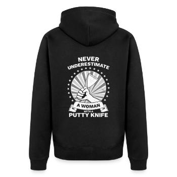 DIY Woman Gipskarton Trockenbau Drywall Vintage - Unisex Premium Bio Zip Hoodie - Schwarz - Hinten - Nico (187cm)