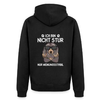 Ich bin nicht Stur nur Meinungsstabil Dackel - Unisex Premium Bio Zip Hoodie - Schwarz - Hinten - Nico (187cm)