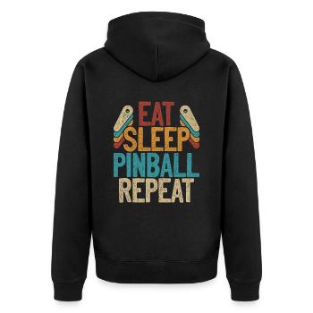 Flipperspieler Eat Sleep Pinball Repeat - Unisex Premium Bio Zip Hoodie - Schwarz - Hinten - Nico (187cm)