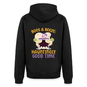 Boos & Booze: Spooky Good Time Halloween - Unisex Premium Organic Zip Hoodie - black - Back - Nico (187cm)