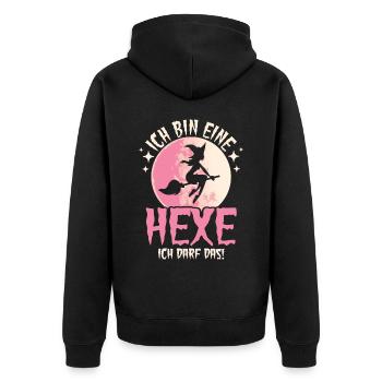 Ich Bin Eine Hexe Ich Darf Das - Unisex Premium Bio Zip Hoodie - Schwarz - Hinten - Nico (187cm)