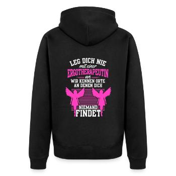 Leg dich nicht mit einer Ergotherapeutin an - Unisex Premium Bio Zip Hoodie - Schwarz - Hinten - Nico (187cm)