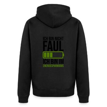 Lustiger Spruch Faulheit - Energiesparmodus - Unisex Premium Bio Zip Hoodie - Schwarz - Hinten - Nico (187cm)
