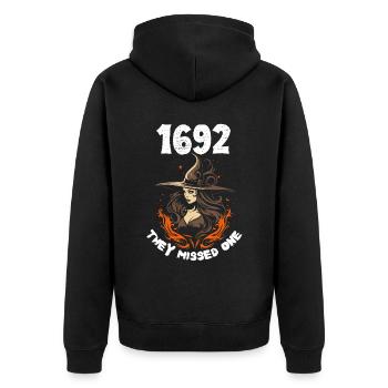 Halloween Hexe 1692 - Mystik für Wicca & Pagans - Unisex Premium Bio Zip Hoodie - Schwarz - Hinten - Nico (187cm)