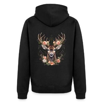 Ersatz Dirndl Hirschgeweih Hirsch - Unisex Premium Bio Zip Hoodie - Schwarz - Hinten - Nico (187cm)
