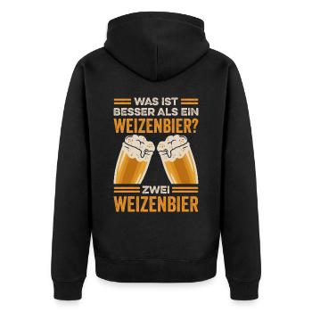 Was ist besser als ein Weizenbier? Zwei Weizenbier - Unisex Premium Bio Zip Hoodie - Schwarz - Hinten - Nico (187cm)