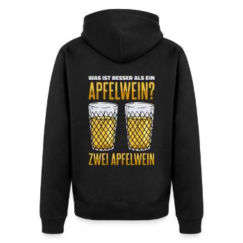 Was ist besser als ein Apfelwein? Zwei Apfelwein G - Unisex Premium Bio Zip Hoodie - Schwarz - Hinten - Nico (187cm)