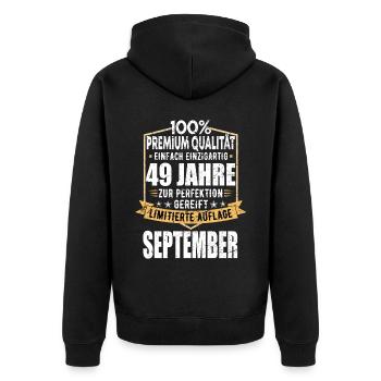 49. Geburtstag September Jahrgang 1974 Vintage - Unisex Premium Bio Zip Hoodie - Schwarz - Hinten - Nico (187cm)