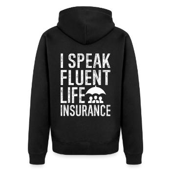 Drôle de courtier d’assurance - Veste à capuche bio Premium Unisexe - noir - Dos - Nico (187cm)