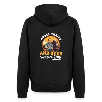 Modelleisenbahn Modelleisenbahn und Bier - Unisex Premium Bio Zip Hoodie - Schwarz - Hinten - Nico (187cm)
