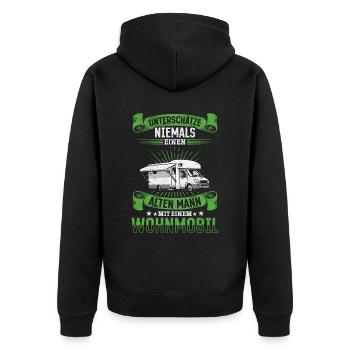 Unterschätze niemals einen alten Man mit Wohnwagen - Unisex Premium Bio Zip Hoodie - Schwarz - Hinten - Nico (187cm)