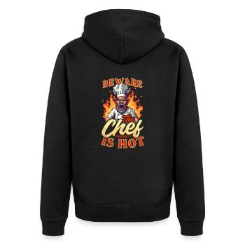 Kochmesser Vorsicht Der Koch ist heiß - Unisex Premium Bio Zip Hoodie - Schwarz - Hinten - Nico (187cm)
