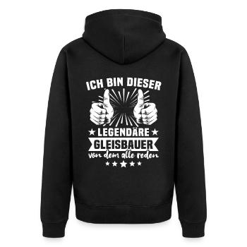 Gleisbauer Sprüche - Unisex Premium Bio Zip Hoodie - Schwarz - Hinten - Nico (187cm)
