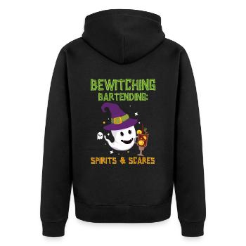 Verhexendes Bartending: Geister & Schrecken Hallow - Unisex Premium Bio Zip Hoodie - Schwarz - Hinten - Nico (187cm)