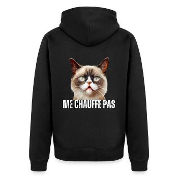 Cadeau Humour propriétaire chat me chauffe pas - Veste à capuche bio Premium Unisexe - noir - Dos - Nico (187cm)