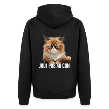 Cadeau Humour joue pas au con chat memes sarcasme - Veste à capuche bio Premium Unisexe - noir - Dos - Nico (187cm)