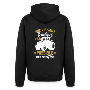 Une Vie Sans Tracteurs Est Possible Mais Inutile - Veste à capuche bio Premium Unisexe - noir - Dos - Nico (187cm)