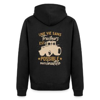 Tracteur Dicton Drole - Veste à capuche bio Premium Unisexe - noir - Dos - Nico (187cm)