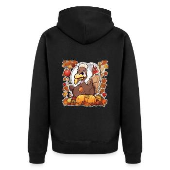 Thanksgiving Truthahn Herbst Erntedankfest - Unisex Premium Bio Zip Hoodie - Schwarz - Hinten - Nico (187cm)