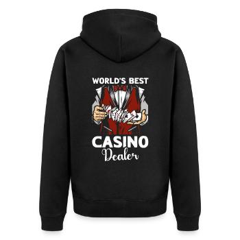 Casino Dealer - Unisex Premium Bio Zip Hoodie - Schwarz - Hinten - Nico (187cm)