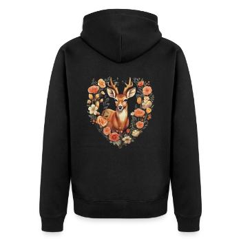 Ersatz Dirndl Hirschgeweih Hirsch Blumen Damen - Unisex Premium Bio Zip Hoodie - Schwarz - Hinten - Nico (187cm)