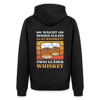 Was ist besser als ein Glas Whiskey? Zwei Gläser W - Unisex Premium Bio Zip Hoodie - Schwarz - Hinten - Nico (187cm)