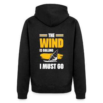 windsurfen ruft - Unisex Premium Bio Zip Hoodie - Schwarz - Hinten - Nico (187cm)