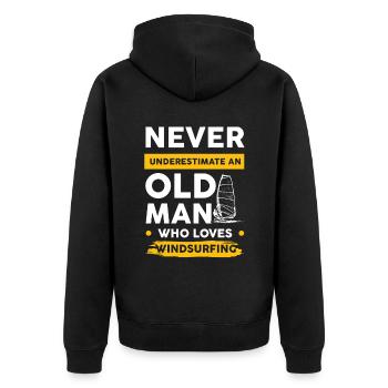 windsurfen alter mann - Unisex Premium Bio Zip Hoodie - Schwarz - Hinten - Nico (187cm)