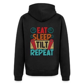 Pinball Flipperspieler Eat Sleep Tilt Repeat - Unisex Premium Bio Zip Hoodie - Schwarz - Hinten - Nico (187cm)