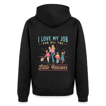 Assistante maternelle J’aime mon travail pour tous Baby-sitting - Veste à capuche bio Premium Unisexe - noir - Dos - Nico (187cm)