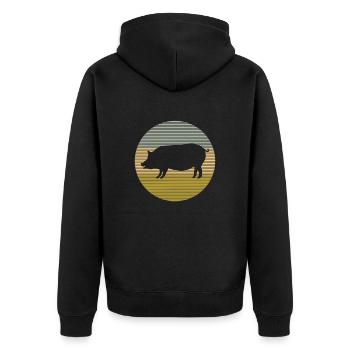 Schwein - Unisex Premium Bio Zip Hoodie - Schwarz - Hinten - Nico (187cm)
