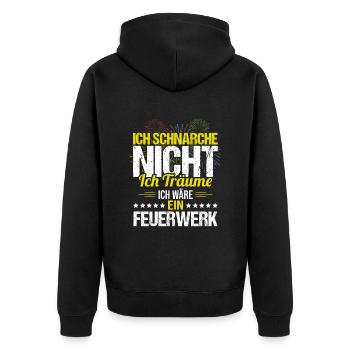 Schnarche Nicht Ich Träume Ich bin ein Feuerwerk - Unisex Premium Bio Zip Hoodie - Schwarz - Hinten - Nico (187cm)