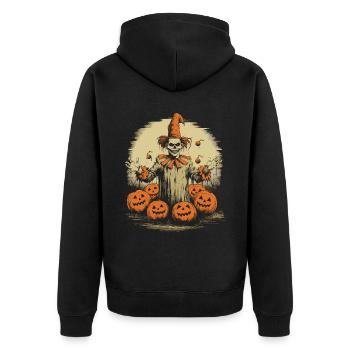 Gruseliger Clown Mit Mond und Kürbissen Halloween - Unisex Premium Bio Zip Hoodie - Schwarz - Hinten - Nico (187cm)