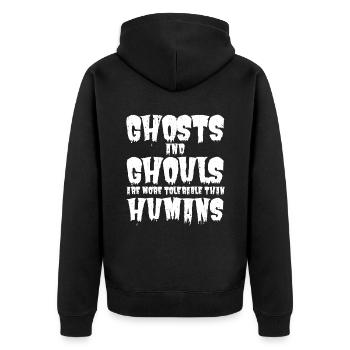 Sarkastisches Halloween-Kostüm für Introvertierte - Unisex Premium Bio Zip Hoodie - Schwarz - Hinten - Nico (187cm)