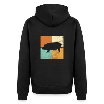 Schwein - Unisex Premium Bio Zip Hoodie - Schwarz - Hinten - Nico (187cm)