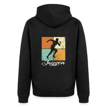 Joggen - Unisex Premium Bio Zip Hoodie - Schwarz - Hinten - Nico (187cm)