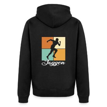 Joggen - Unisex Premium Bio Zip Hoodie - Schwarz - Hinten - Nico (187cm)
